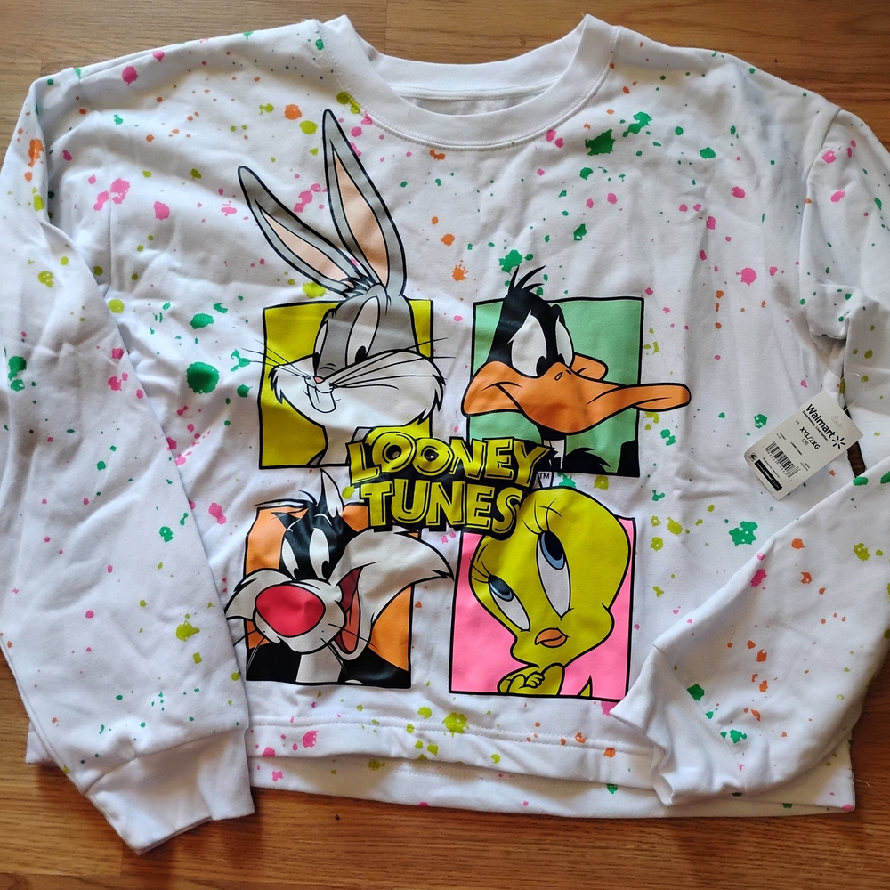 Warner Bros. White and Green Looney Tunes Sweatshirt